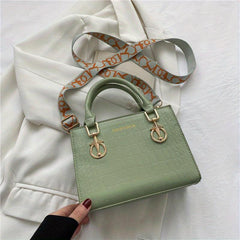 Crocodile Pattern Handbag Wide Strap Crossbody Bag Top Handle Satchel Purse