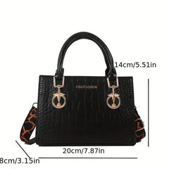 Crocodile Pattern Handbag Wide Strap Crossbody Bag Top Handle Satchel Purse