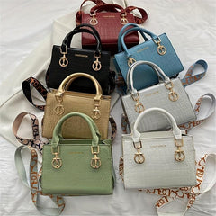 Crocodile Pattern Handbag Wide Strap Crossbody Bag Top Handle Satchel Purse