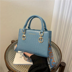 Crocodile Pattern Handbag Wide Strap Crossbody Bag Top Handle Satchel Purse