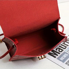 Crocodile Embossed Square Bag with Faux Pearl Buckle