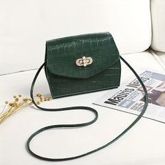 Crocodile Embossed Square Bag with Faux Pearl Buckle