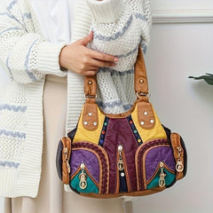 Retro Hobo Shoulder Bag with Rivets Decor Women's Classic Satchel Bag