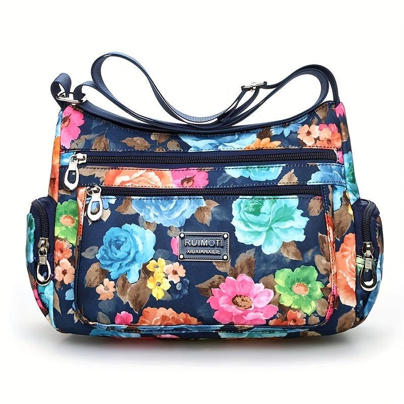 Flower Print Crossbody Bag Nylon Shoulder Bag Women's Handbag