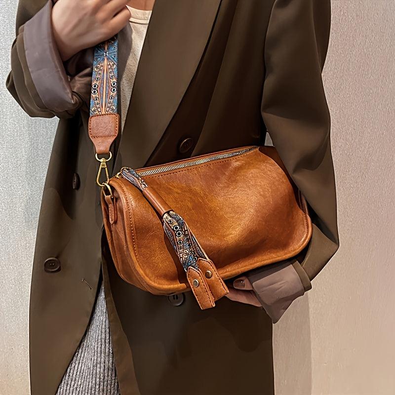 Stylish Faux Leather Crossbody Bag Women's Zipper Shoulder Bag