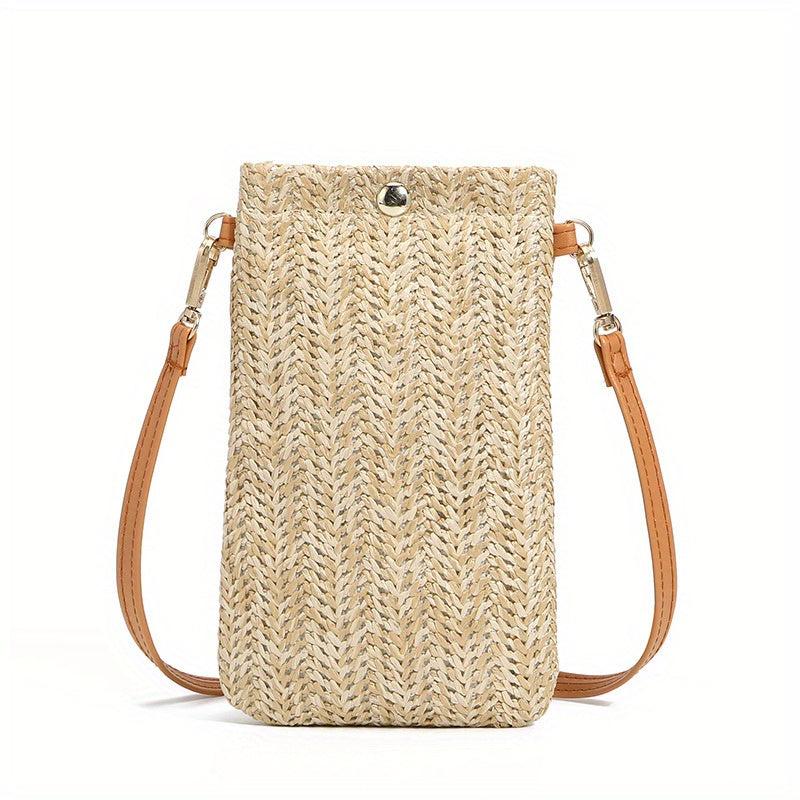 Straw Shoulder Bag Solid Crossbody Bag All Match Phone Storage Bag