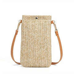 Straw Shoulder Bag Solid Crossbody Bag All Match Phone Storage Bag