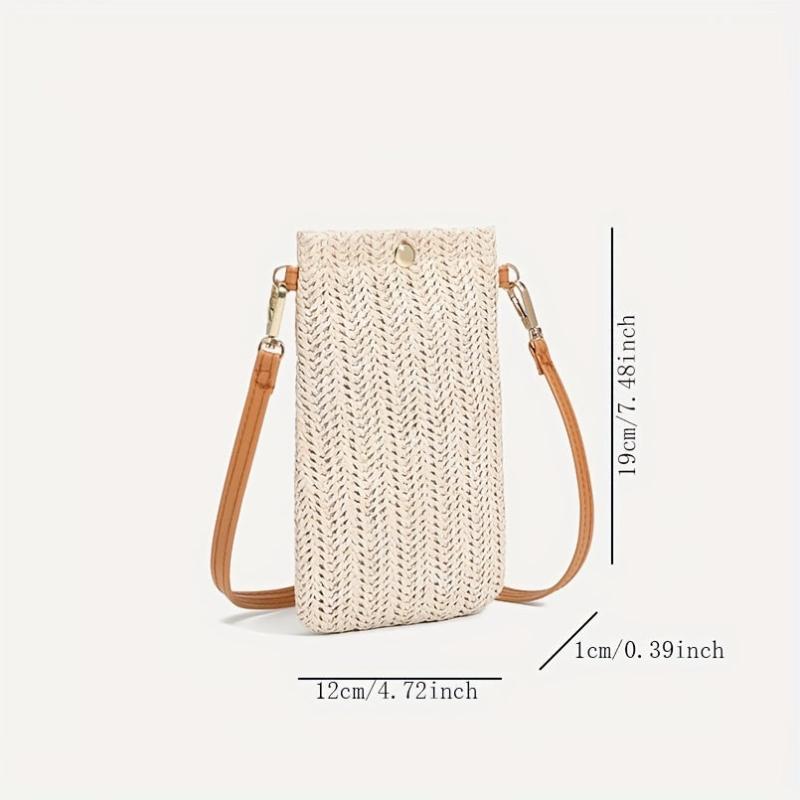 Straw Shoulder Bag Solid Crossbody Bag All Match Phone Storage Bag