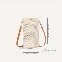 Straw Shoulder Bag Solid Crossbody Bag All Match Phone Storage Bag