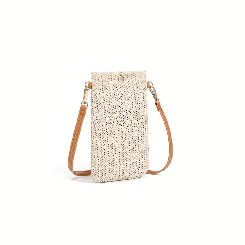 Straw Shoulder Bag Solid Crossbody Bag All Match Phone Storage Bag