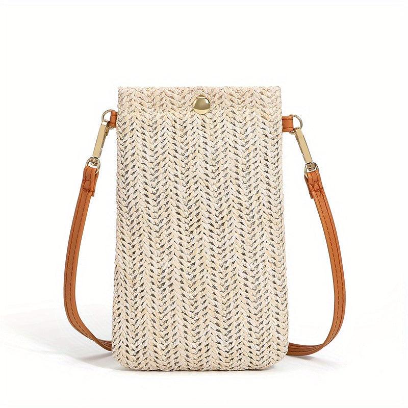 Straw Shoulder Bag Solid Crossbody Bag All Match Phone Storage Bag