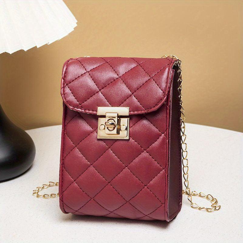 Quilted Metal Chain Crossbody Cell Phone Bag