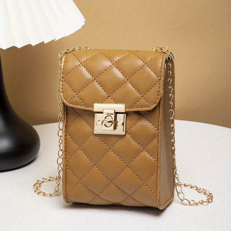 Quilted Metal Chain Crossbody Cell Phone Bag
