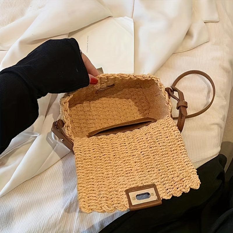 Vintage Woven Straw Bag for Women Crossbody Boho Handbag