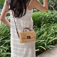 Vintage Woven Straw Bag for Women Crossbody Boho Handbag