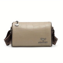 Crocodile Crossbody Bag with Letter Strap and Zipper Closure