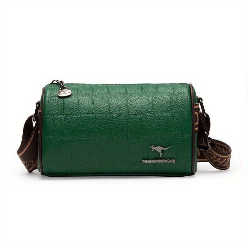 Crocodile Crossbody Bag with Letter Strap and Zipper Closure