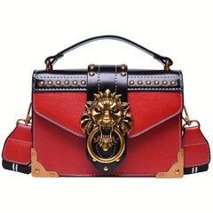 Vintage Studded Metal Lion Crossbody Bag