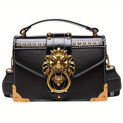 Vintage Studded Metal Lion Crossbody Bag