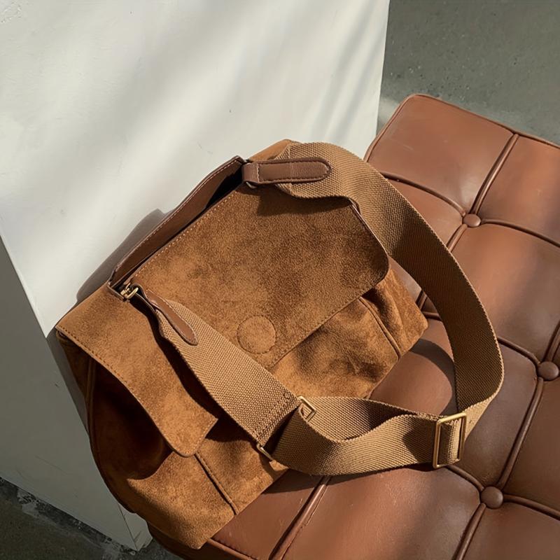 Vintage Suede Crossbody Bag Large Capacity Messenger Bag Women's