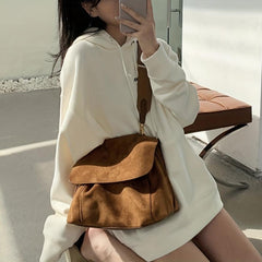 Vintage Suede Crossbody Bag Large Capacity Messenger Bag Women's