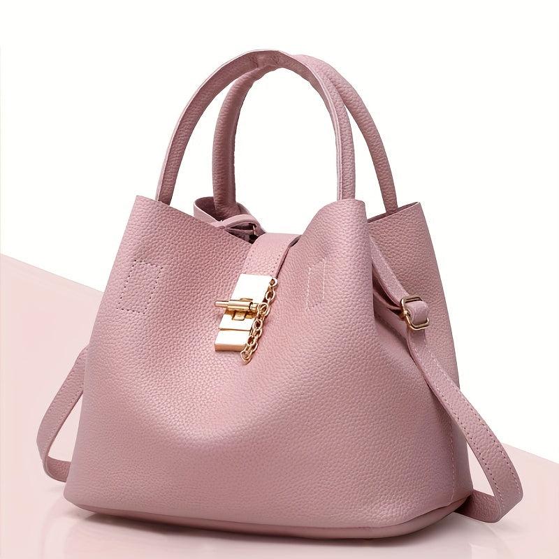 Minimalist Bucket Bag Turn Lock Satchel Solid Shoulder Bag