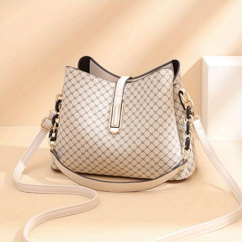 Geometric Pattern Crossbody Bag Women's Shoulder Bag Buckle Decor