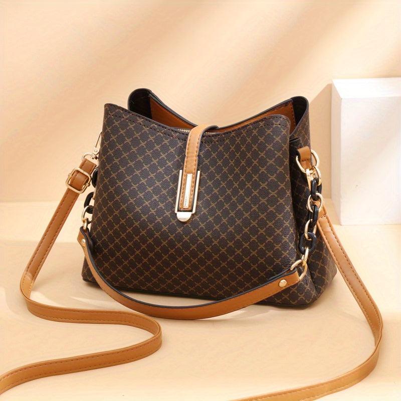 Geometric Pattern Crossbody Bag Women's Shoulder Bag Buckle Decor