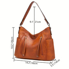 Large Capacity Tote Hobo Bag PU Leather Textured Shoulder Bag