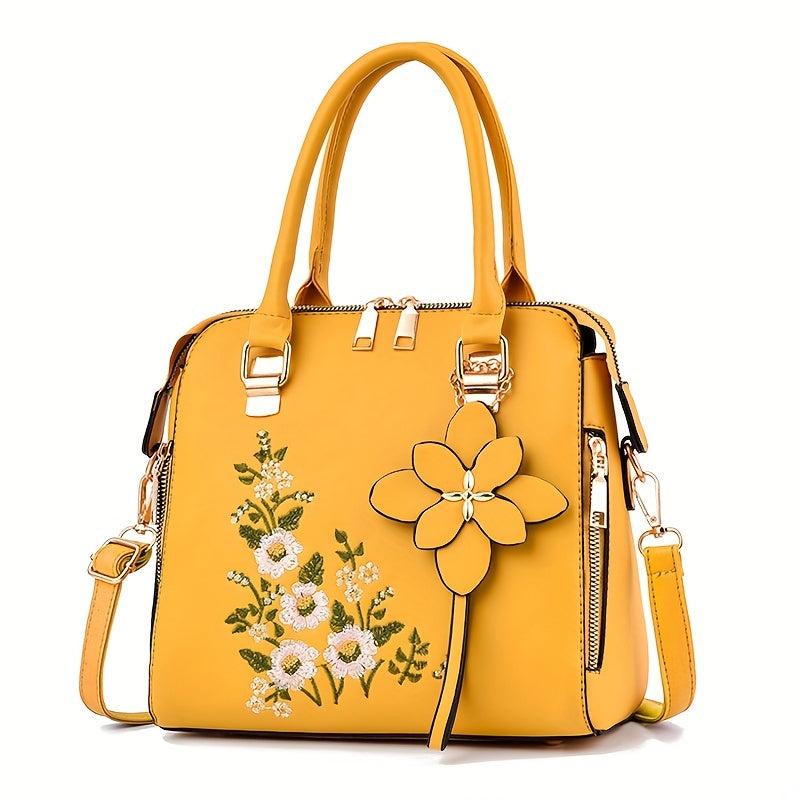 Women's Flower Embroidered Tote Bag Shoulder Bag