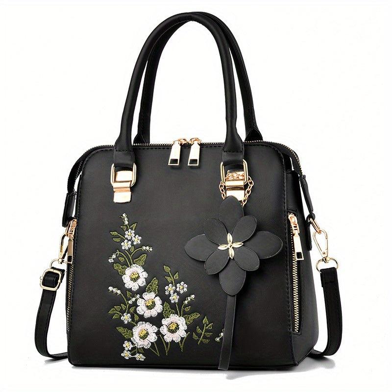 Women's Flower Embroidered Tote Bag Shoulder Bag