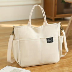 Canvas Tote Bag with Letter Patch Crossbody Handbag