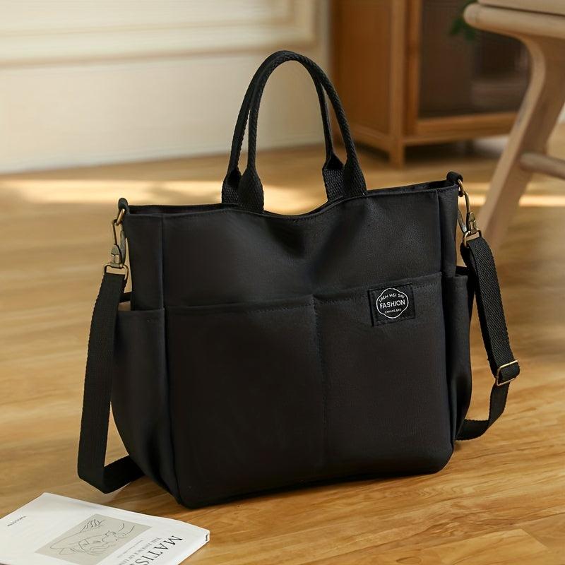 Canvas Tote Bag with Letter Patch Crossbody Handbag