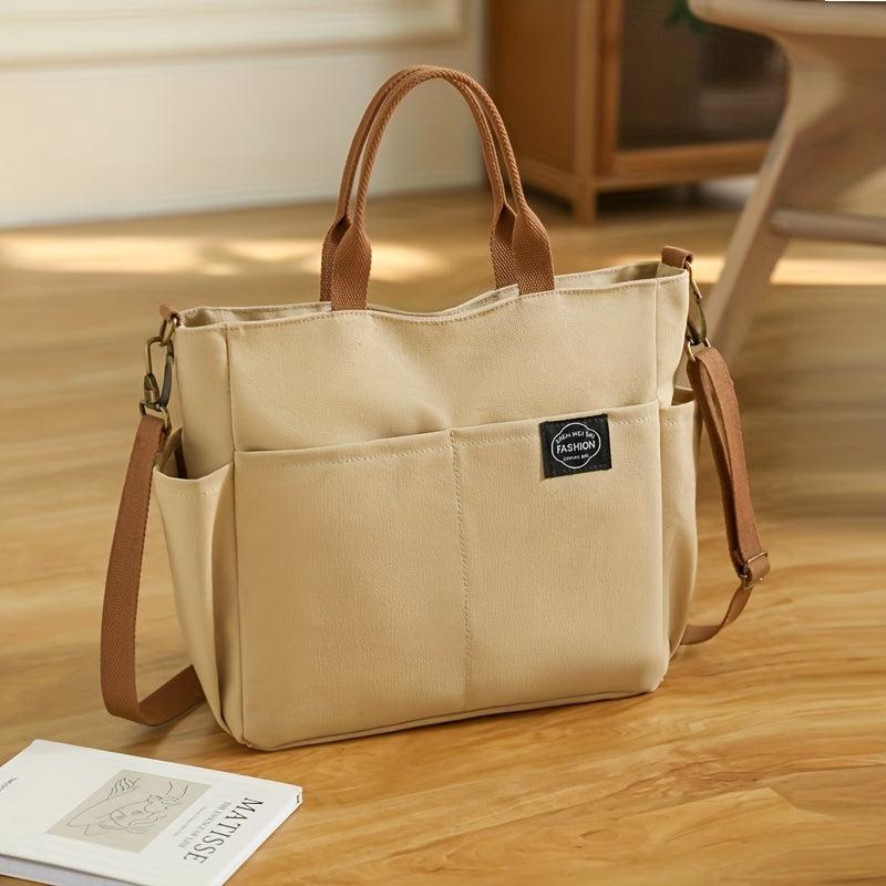 Canvas Tote Bag with Letter Patch Crossbody Handbag