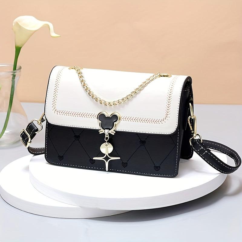 Heart Embroidery Crossbody Bag Chain Decor Shoulder Bag for Women