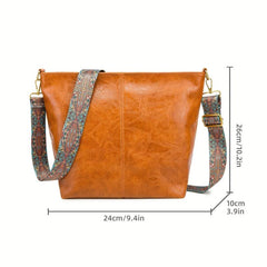 Retro Style Bucket Bag Ethnic Crossbody Vagan Leather Hobo Guitar Strap