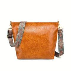 Retro Style Bucket Bag Ethnic Crossbody Vagan Leather Hobo Guitar Strap