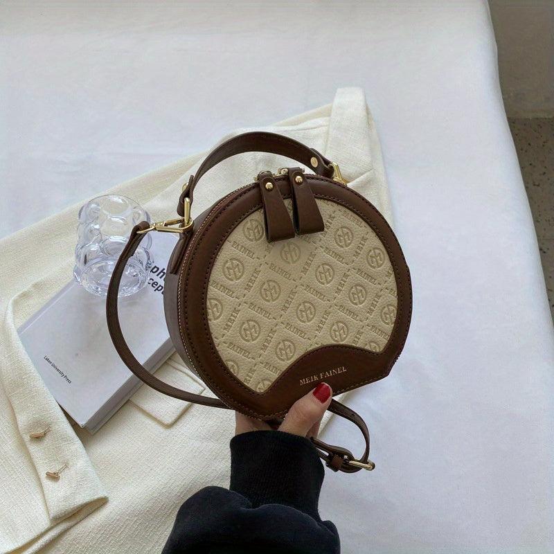 Vintage Round Crossbody Bag Geometric Print Shoulder Bag