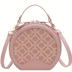 Vintage Round Crossbody Bag Geometric Print Shoulder Bag