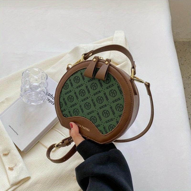 Vintage Round Crossbody Bag Geometric Print Shoulder Bag