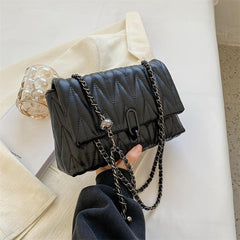 Argyle Quilted Chain Shoulder Bag PU Leather Flap Purse Women's Buckle Decor