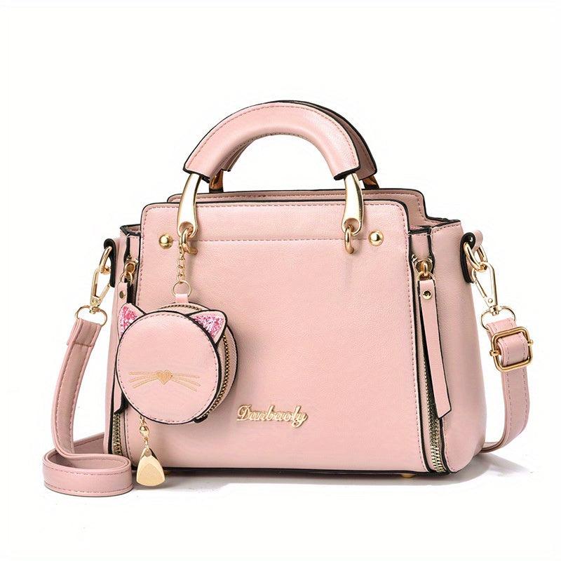 Cartoon Cat Pendant Handbag Zipper Crossbody Bag Women's Satchel Bag