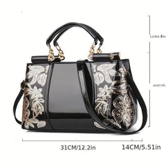 Sequins Embroidery Handbag For Women Patent Leather Tote Bag