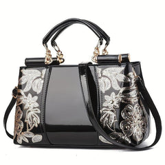 Sequins Embroidery Handbag For Women Patent Leather Tote Bag