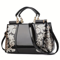 Sequins Embroidery Handbag For Women Patent Leather Tote Bag