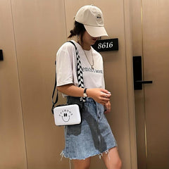 Smile Face Mini Shoulder Bag Zipper PVC Crossbody Bag Geometric Pattern Strap
