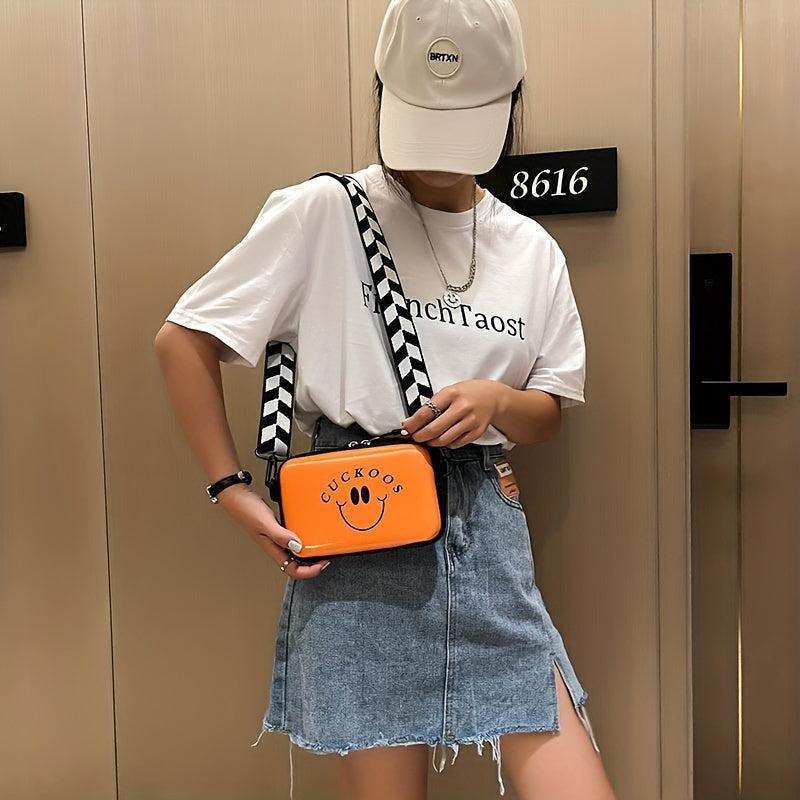 Smile Face Mini Shoulder Bag Zipper PVC Crossbody Bag Geometric Pattern Strap