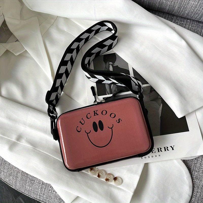 Smile Face Mini Shoulder Bag Zipper PVC Crossbody Bag Geometric Pattern Strap