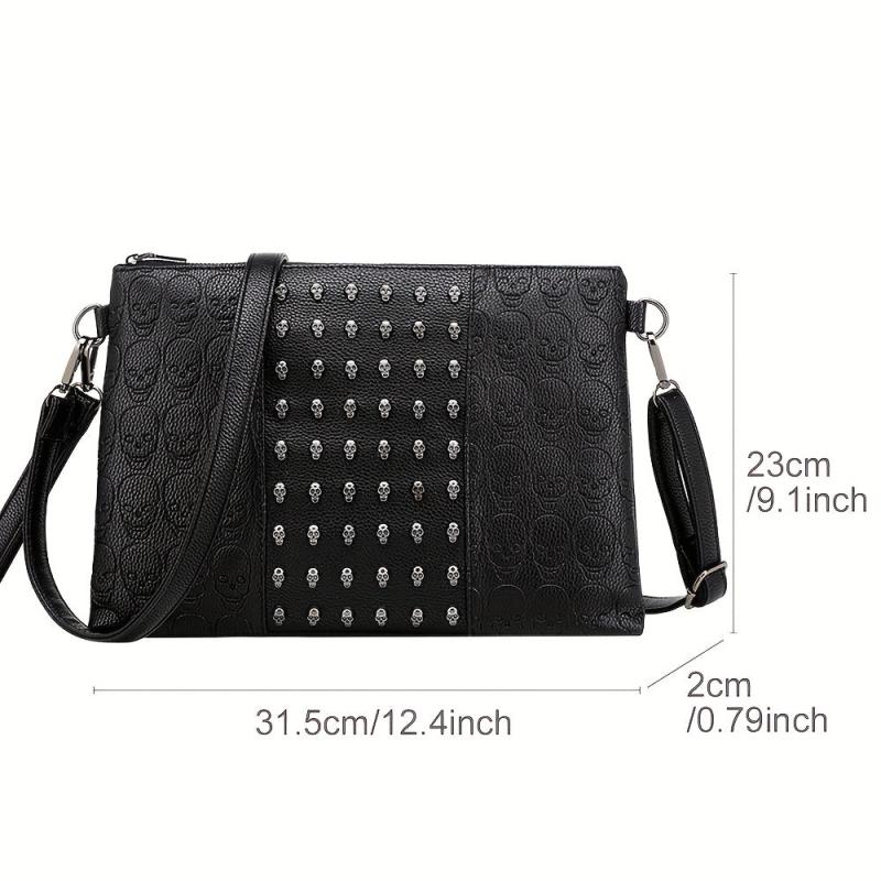 Gothic Skull Rivet Studded Crossbody Bag Y2K Punk Shoulder Bag
