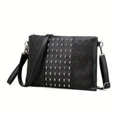 Gothic Skull Rivet Studded Crossbody Bag Y2K Punk Shoulder Bag